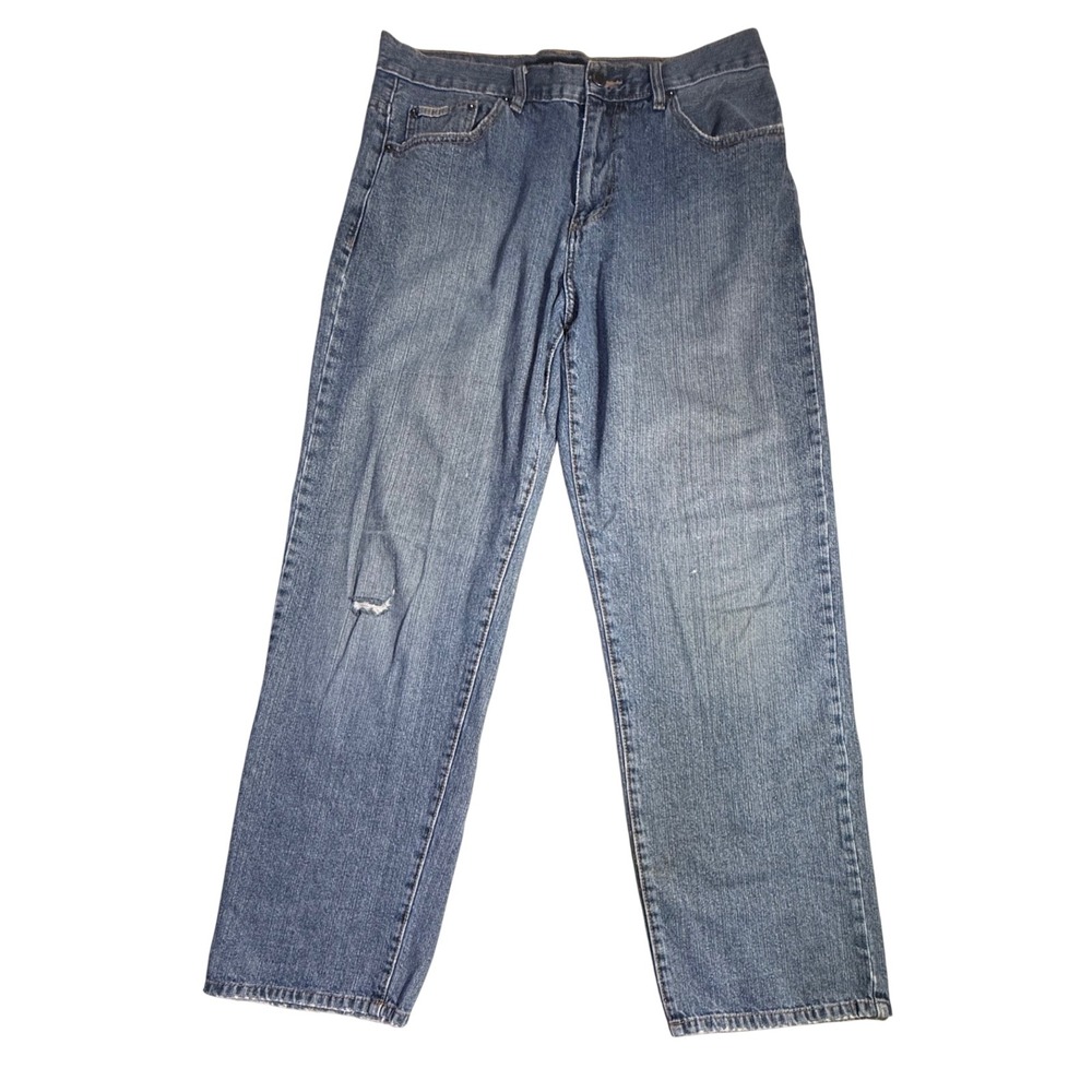 Calvin Klein Jeans Mens 34 Straight Leg Blue Denim Frayed Hem Distressed-2231